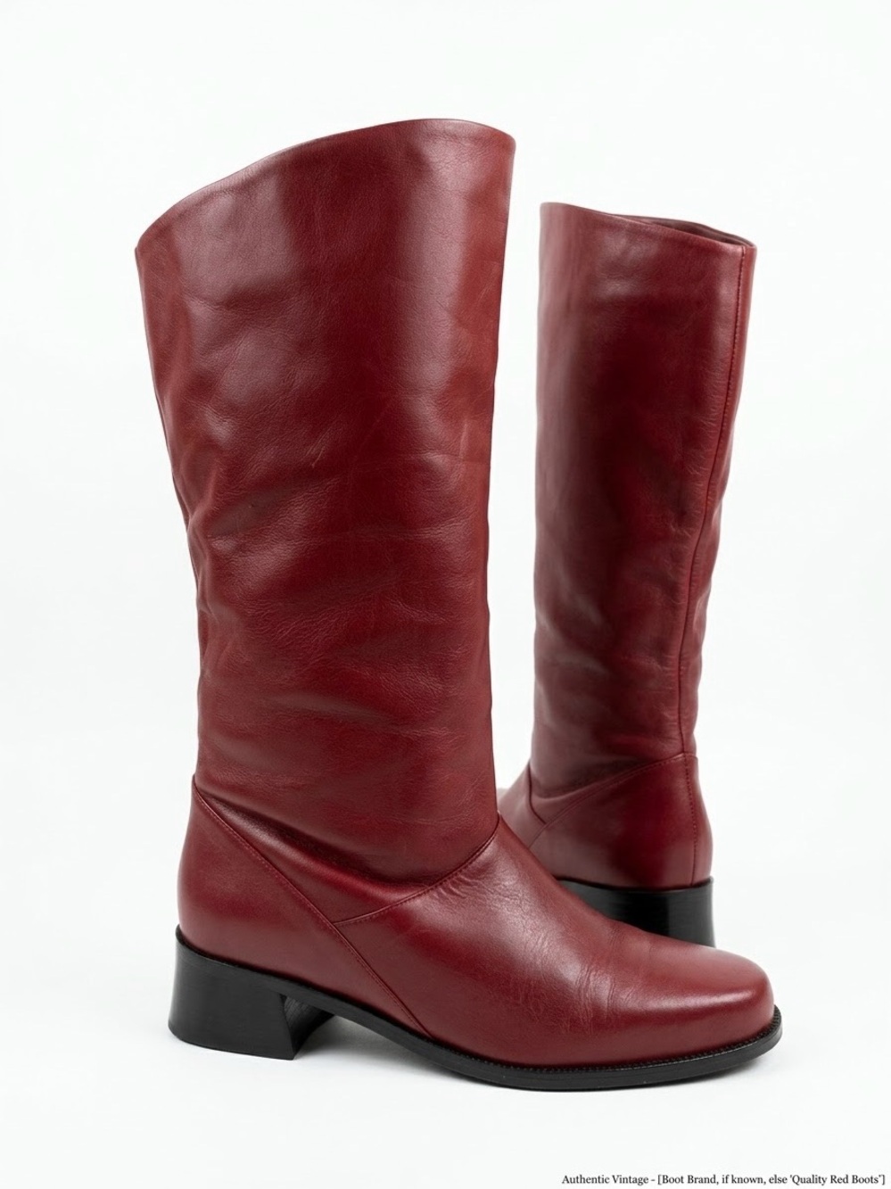 Vintage Markon Mid-Calf Leather Boots Made in Brazil Block Heel Burgundy Sz 8.5M